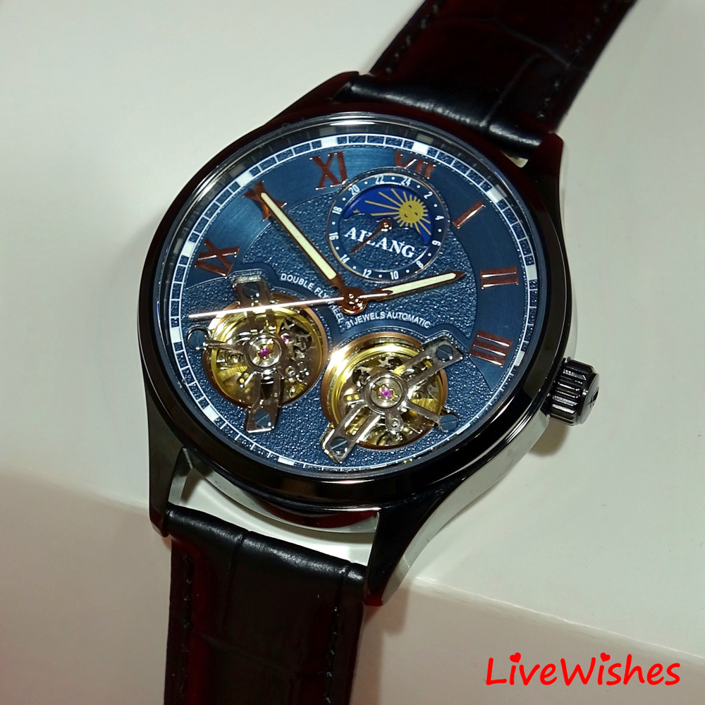 Часы наручные механические с автоподзаводом AILANG на кожаном ремешке, серебристый/черный W10380-02