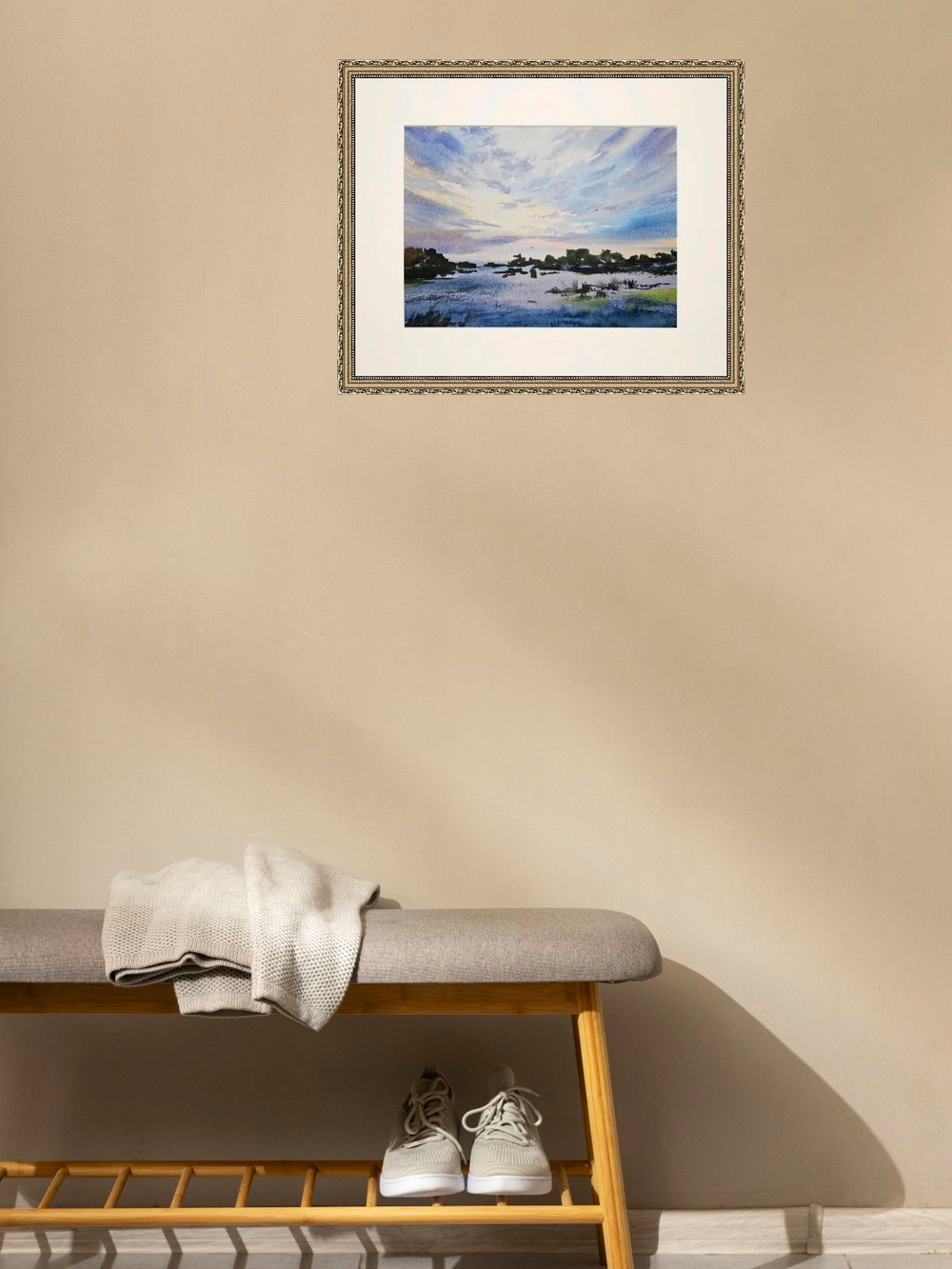 Картина авторская акварельная в паспарту 30х40 см на стену для интерьера "Еще один рассвет"