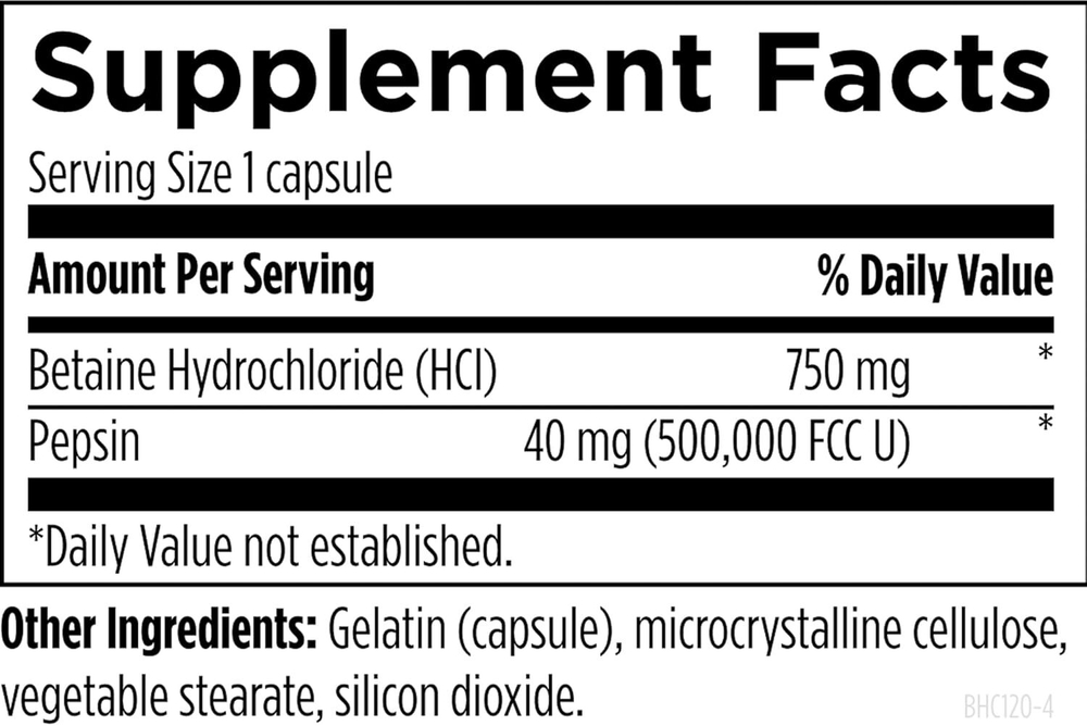 Designs For Health - BHC120 - Betaine HCl with Pepsin - 120 capsules