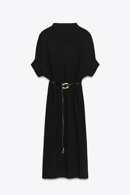 ZARA ТРИКОТАЖНОЕ ПЛАТЬЕ С РЕМНЕМ, ЧЕРНЫЙ