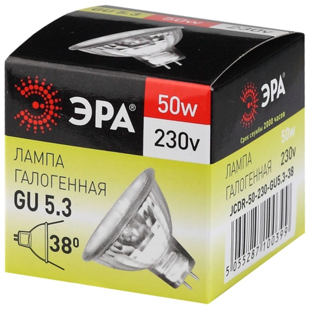 Лампа галогенная ЭРА GU5.3-JCDR (MR16)-50W-230V-CL GU5.3 50Вт софит теплый белый свет | Лампы галогенные Точечные (MR, PAR)