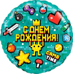 Шар (18''/46 см) Круг, Game Time, Пиксели, 1 шт. в уп.