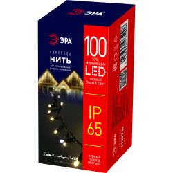 Гирлянда ЭРА ERAPS-NK10 светодиодная новогодняя нить уличная 10 м тёплый белый свет 100 LED | Профессиональное праздничное и новогоднее освещение