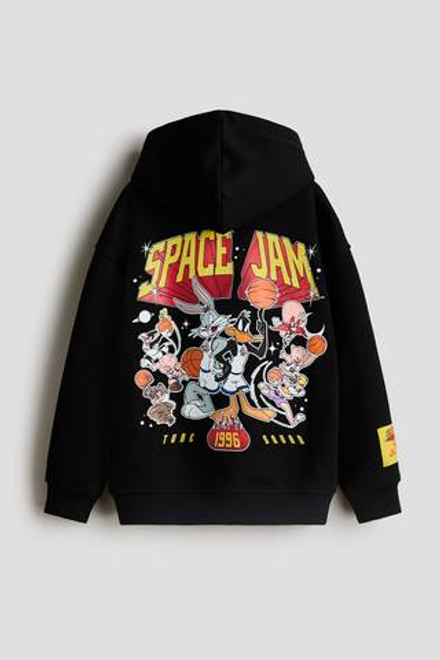 H&M Толстовка с капюшоном и принтом, черный