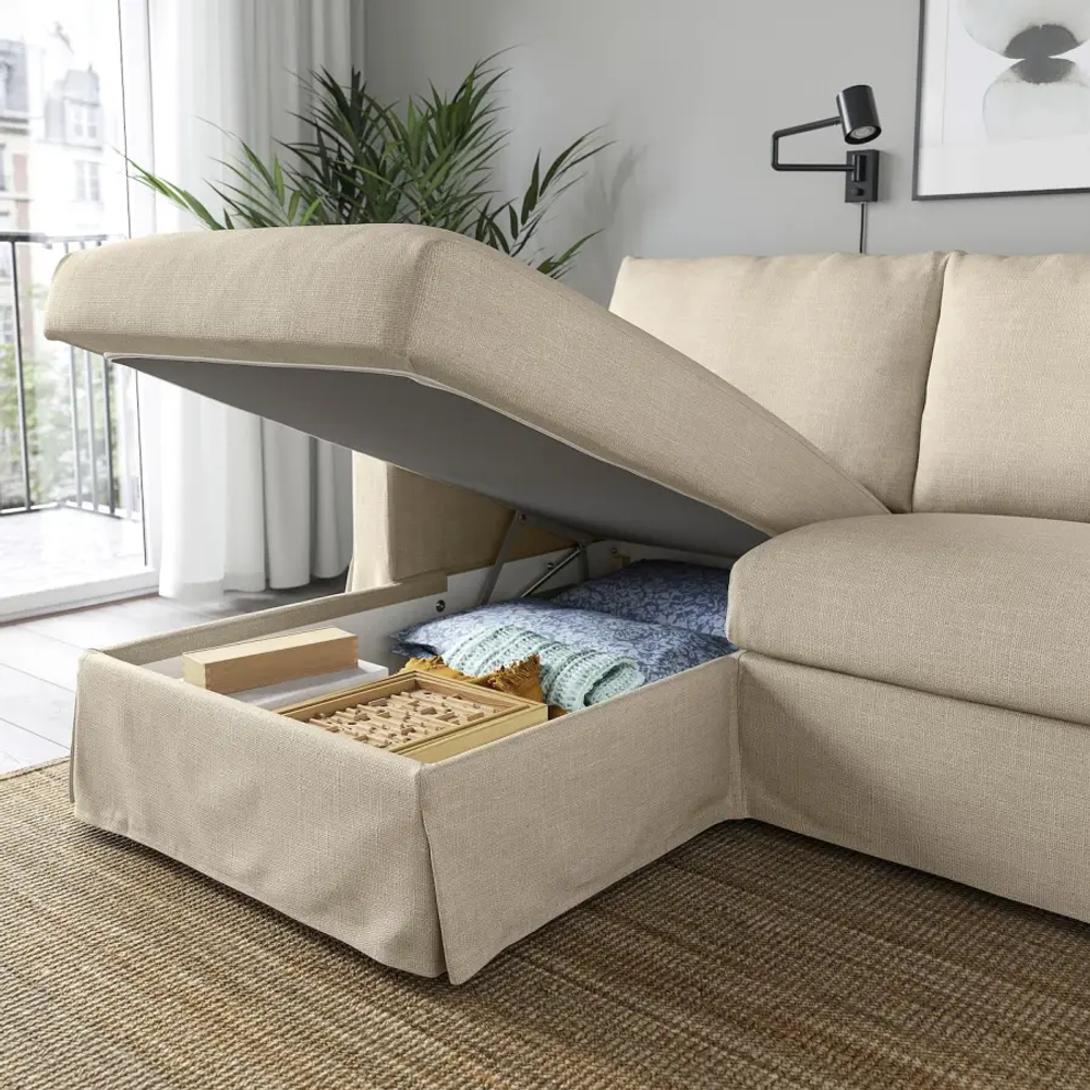 Диван 3-местный с оттоманкой - IKEA HYLTARP/ХИЛТАРП ИКЕА, бежевый
