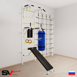 Шведская стенка Sv Sport усиленная 68110 (Турник стандарт/Брусья/Скамья/Кольца/Цепь/Мешок 15кг/Канатный лаз)