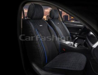 Накидки сидений Перед CarFashion (2шт) -Фронт «SHEVRON FRONT» 26211 -Велюр+Экокожа черн/черн/син/син