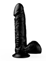 Чёрный фаллоимитатор с мошонкой на присоске - 16 см. (Цвет: черный)