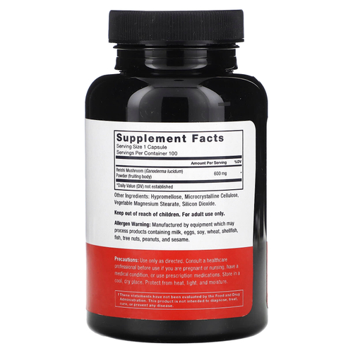 Force Factor, рейши, 600 мг, 100 растительных капсул