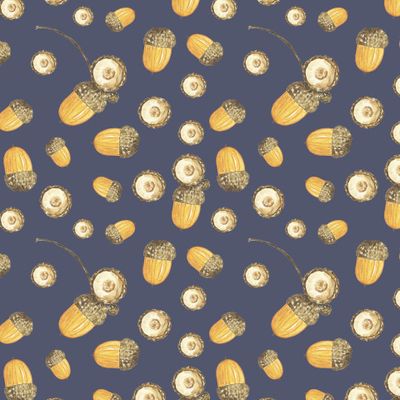 Акварельные желуди на синем фоне