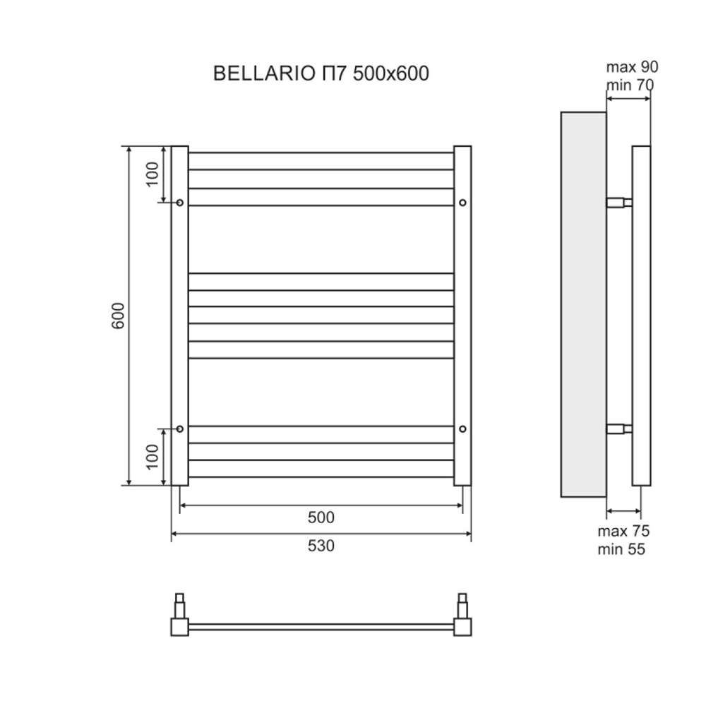 Полотенцесушитель электрический Lemark Bellario П7 LM68607EBL 500x600, левый/правый, черный