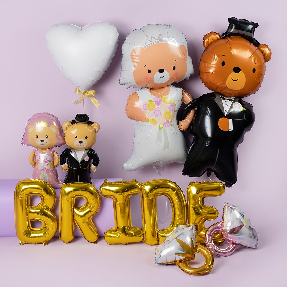 Шар с клапаном (17''/43 см) Мини-фигура, Кольцо с бриллиантом, Золото, 1 шт.