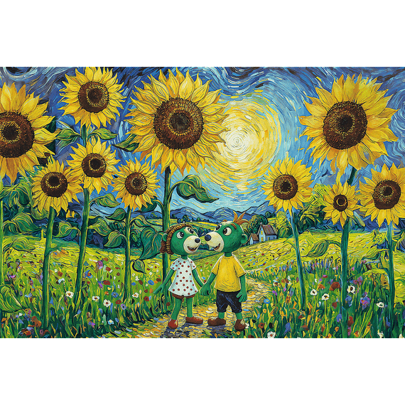 Pazl / Пазлы / Puzzles - "100" Inspired By Art - Sunflower Walk /  The Treflik Family