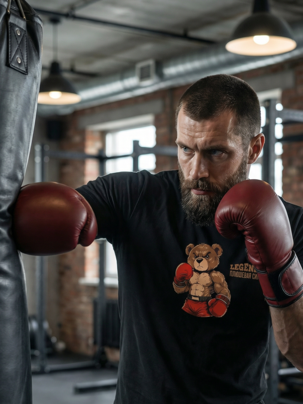 Футболка спортивная хлопковая мужская черная LEGENDA Плюшевая сила
