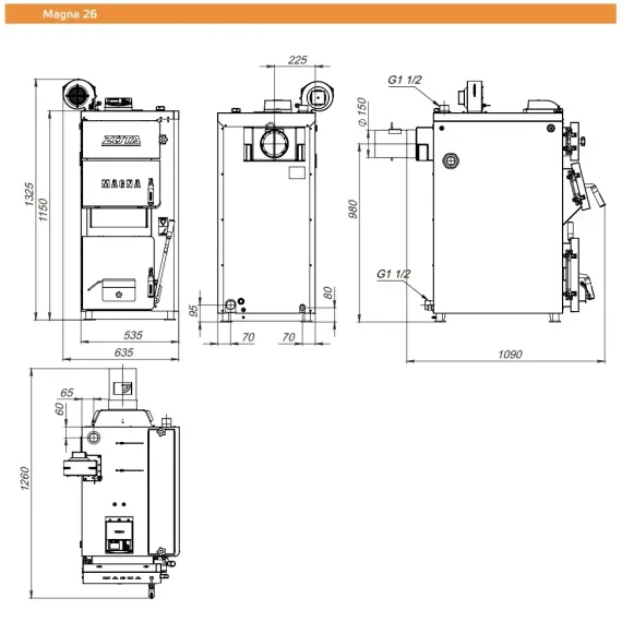 Котел твердотопливный ZOTA Магна 26 кВт 25265