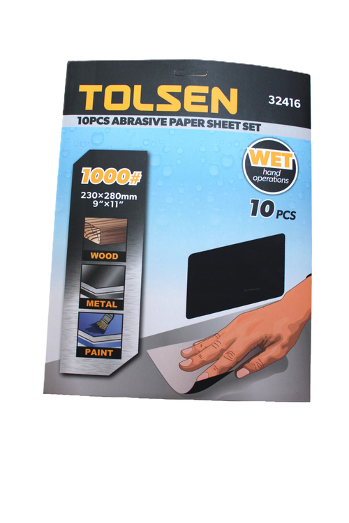 Шлифлист на бумажной основе водостойкий TOLSEN P1000 SIC, 230х280мм 10шт. 32416