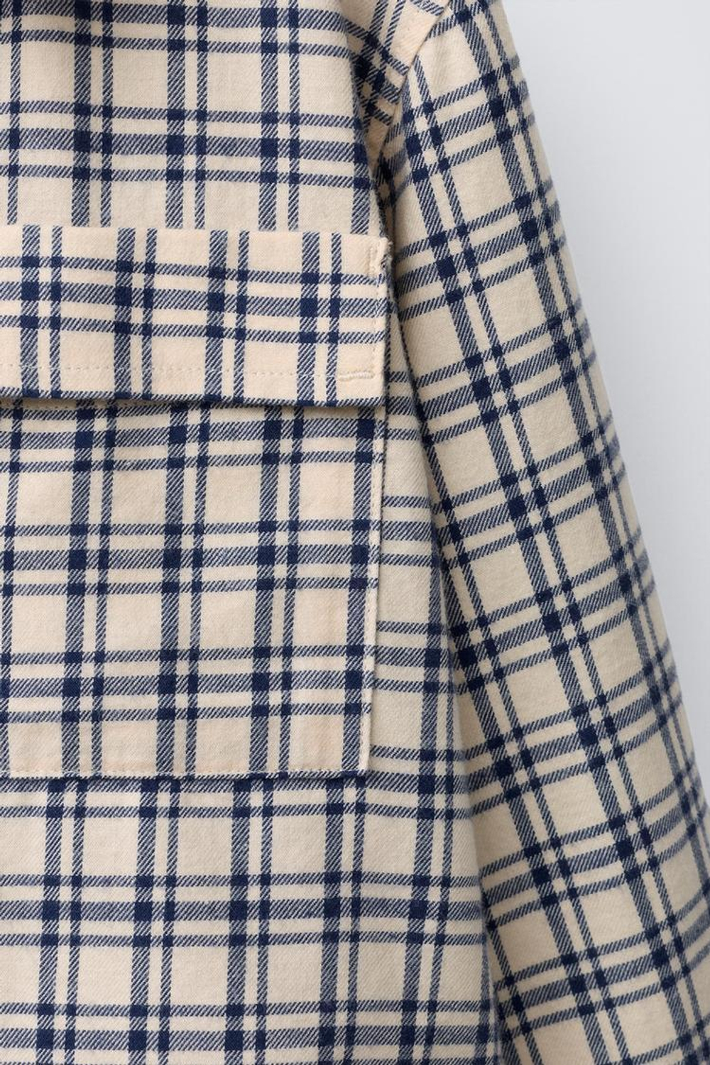 ZARA РУБАШКА С ВЫШИВКОЙ И КЛЕТЧАТЫМ УЗОРОМ, ЭКРЮ/СИНИЙ