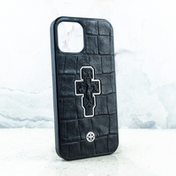 Дизайнерский чехол для iPhone из натуральной кожи крест распятие Euphoria HM Premium - ювелирный сплав