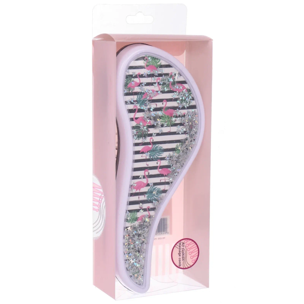 Расческа массажная компактная «ТРОПИКИ», блестки, микс 4 дизайна, 18*7,5см (PVC коробка)