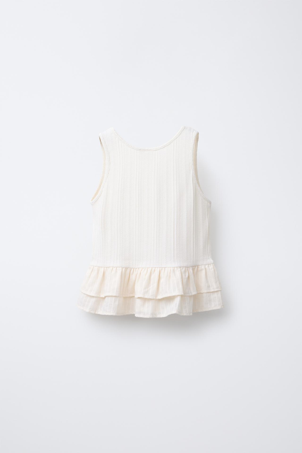 ZARA ФУТБОЛКА С КОНТРАСТНОЙ КРУЖЕВНОЙ ОТДЕЛКОЙ, ЭКРЮ