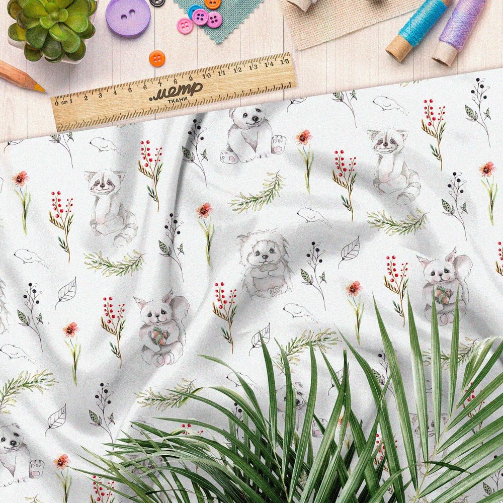 Ткань кулирная гладь ежики и медвежата