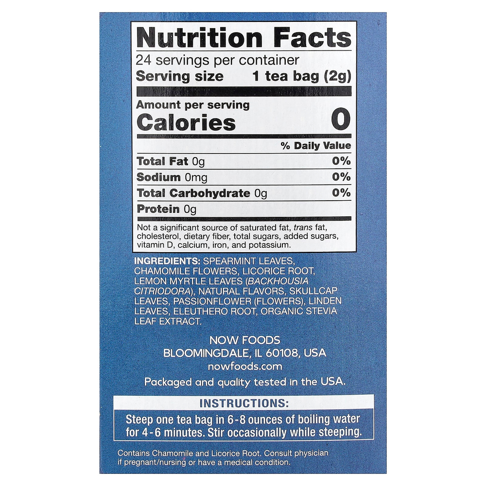 NOW Foods, Nighttime™, чай, без кофеина, 24 чайных пакетика, 48 г (1,7 унции)