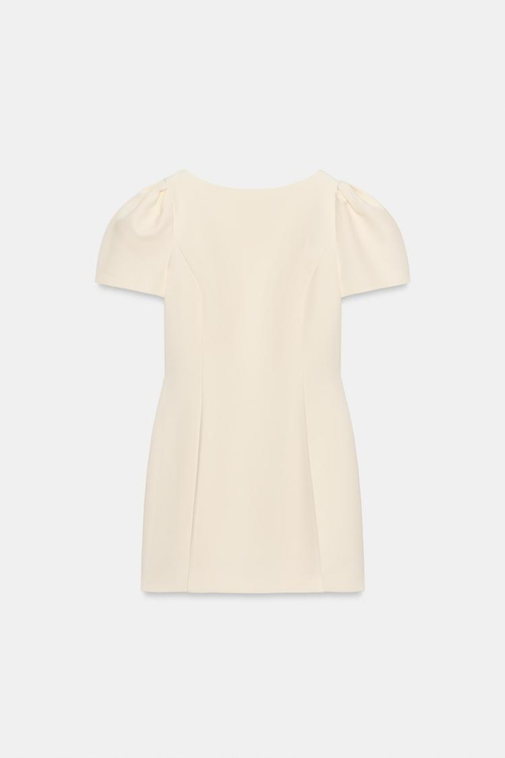 ZARA КОРОТКОЕ ПЛАТЬЕ СО СКЛАДКАМИ И КАРМАНАМИ, ЖЕЛТОВАТО-БЕЛЫЙ
