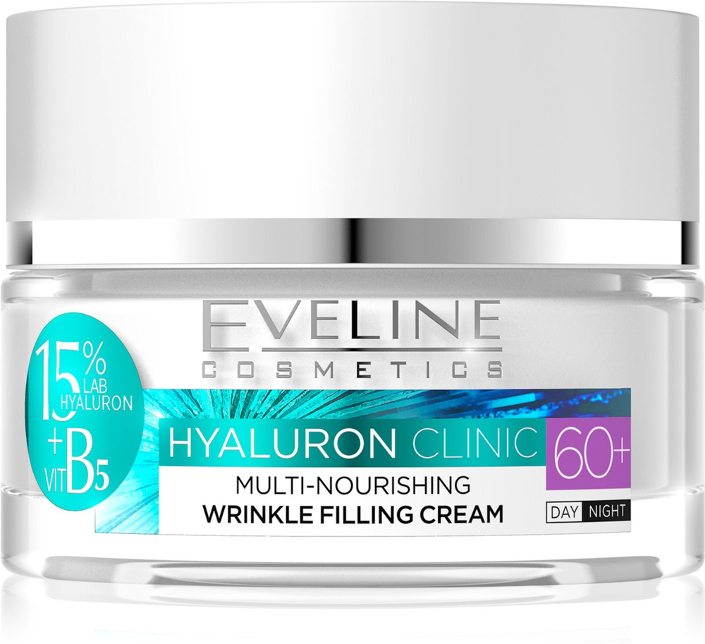 Eveline Cosmetics Hyaluron Clinic - питательный регенерирующий дневной и ночной крем для зрелой кожи /  60+ 50  ml  / GTIN 5907609339959
