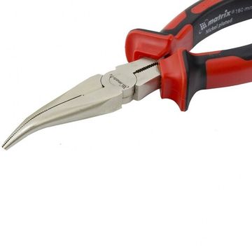 Длинногубцы NICKEL, 160 мм, изогнутые никелированные, двухкомпонентные рукоятки Matrix 17420