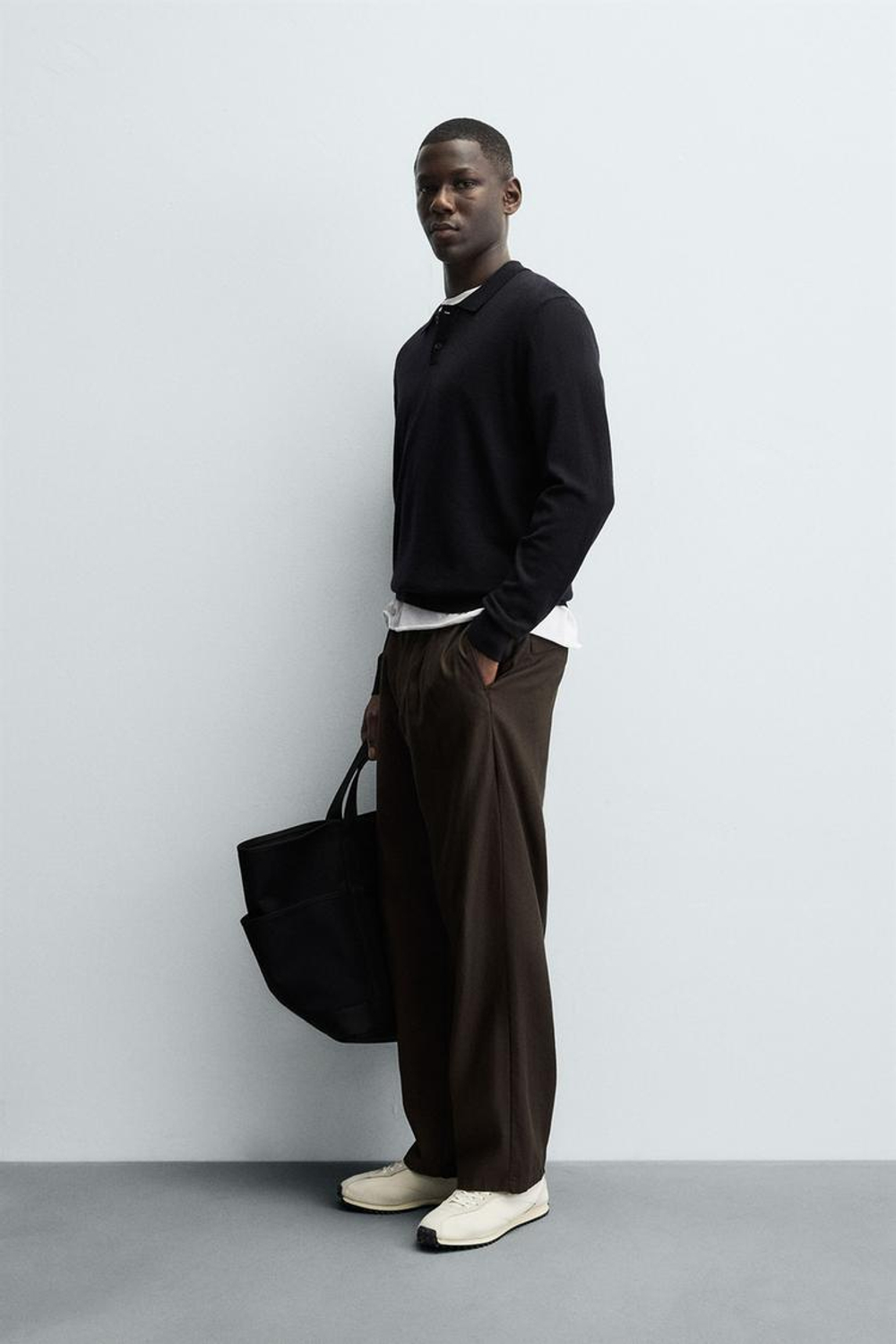 ZARA ПОЛО ИЗ 100% ШЕРСТИ, ЧЕРНЫЙ