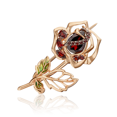 Брошь «Роза» из красного золота c гранатами и эмалью Артикул: 04-0237-00-204-1110-57