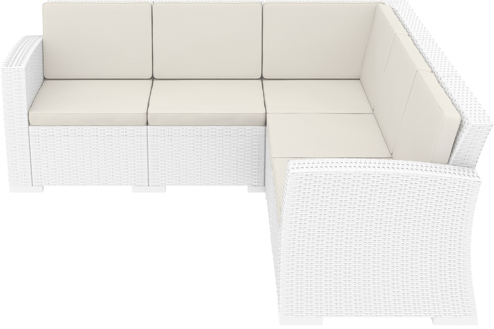 Диван пластиковый плетеный угловой с подушками Siesta Contract Monaco Lounge Corner, белый