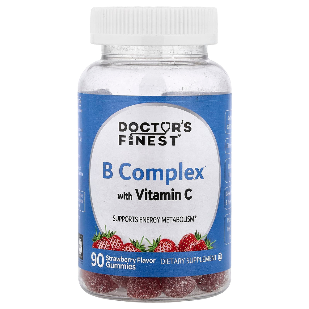 Doctor's Finest, комплекс витаминов группы B с витамином C в жевательных таблетках, со вкусом клубники, 90 жевательных таблеток