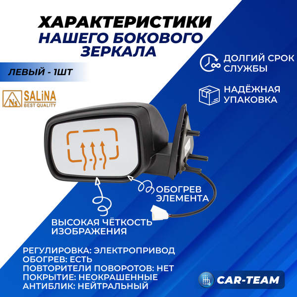 Зеркало на Шевроле Нива 2123, Нива Travel в стиле Урбан, электропривод, обогрев, неокрашенное, левое (HGM-8450087369) (1шт) "Призма" Солина
