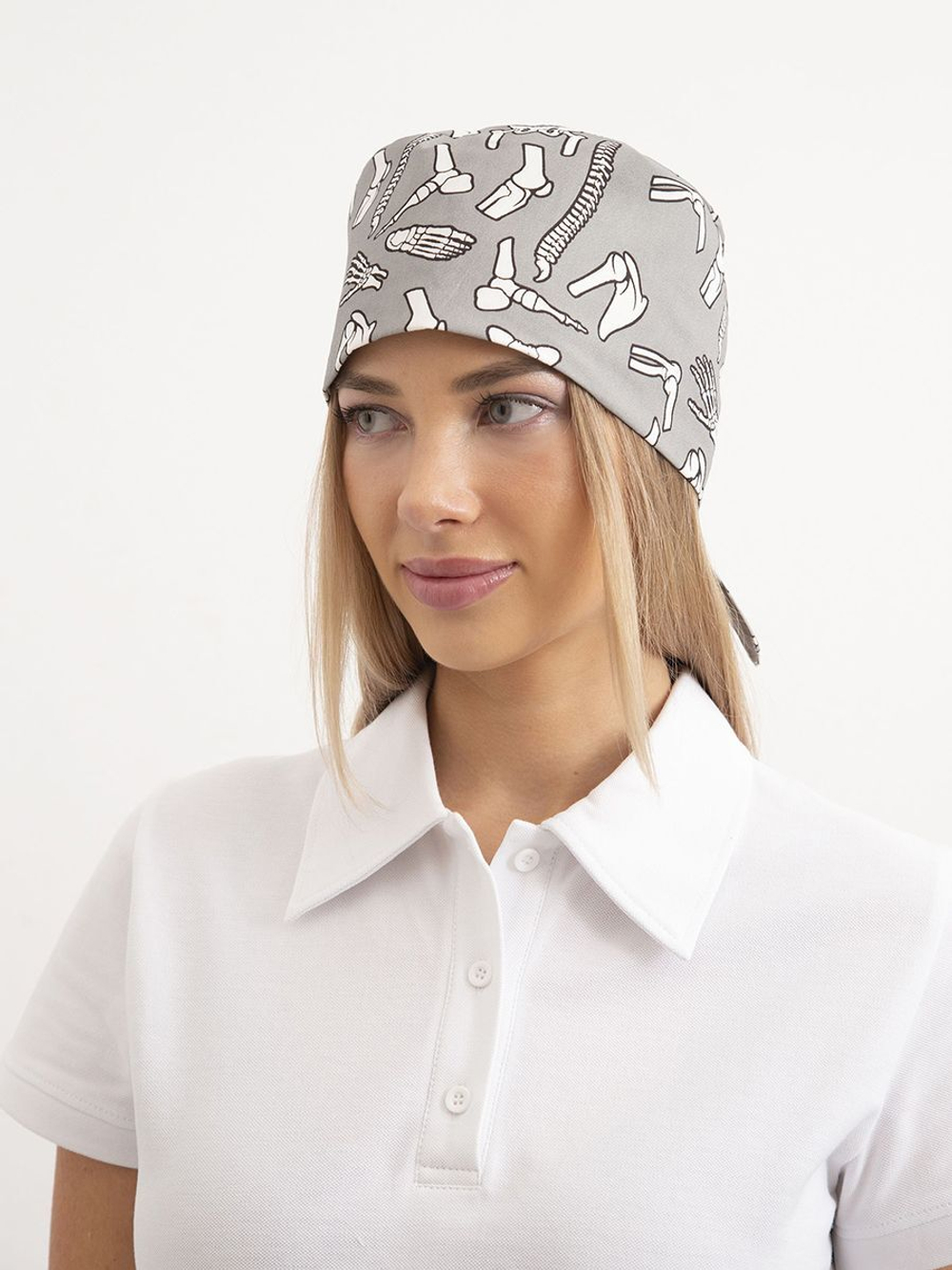 Шапочка медицинская, принт "Кости", серый
