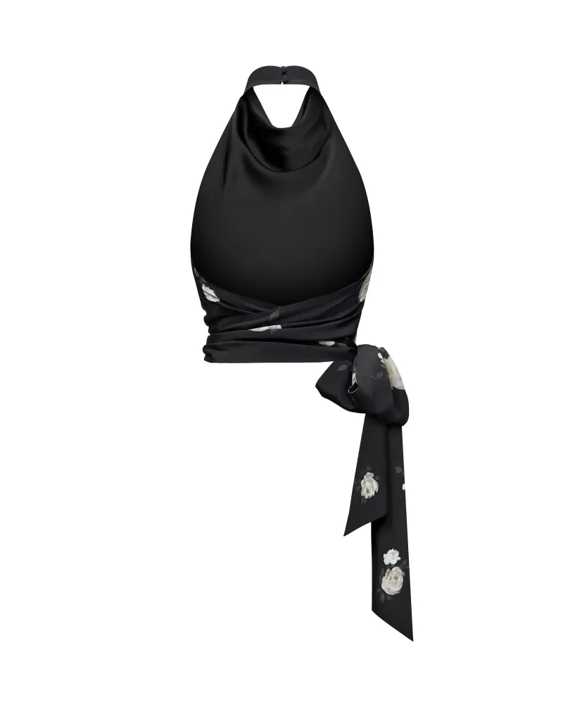 Eliana, топ из черного крепдешина с цветочным принтом