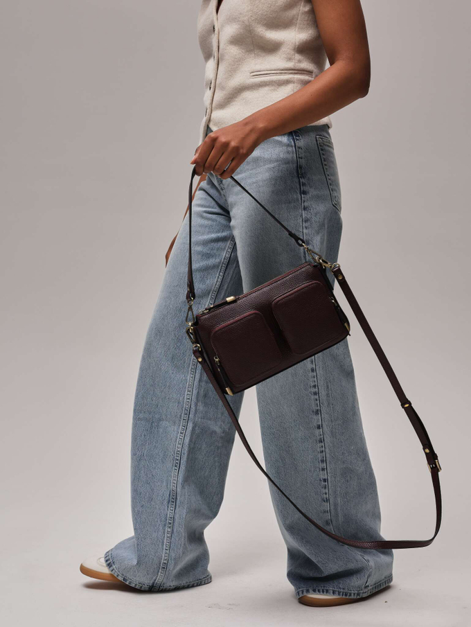 Сумка женская багет на плечо бордовая