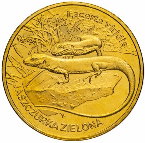 2 злотых Зелёная ящерица (животный мир) 2009 год, Польша. UNC