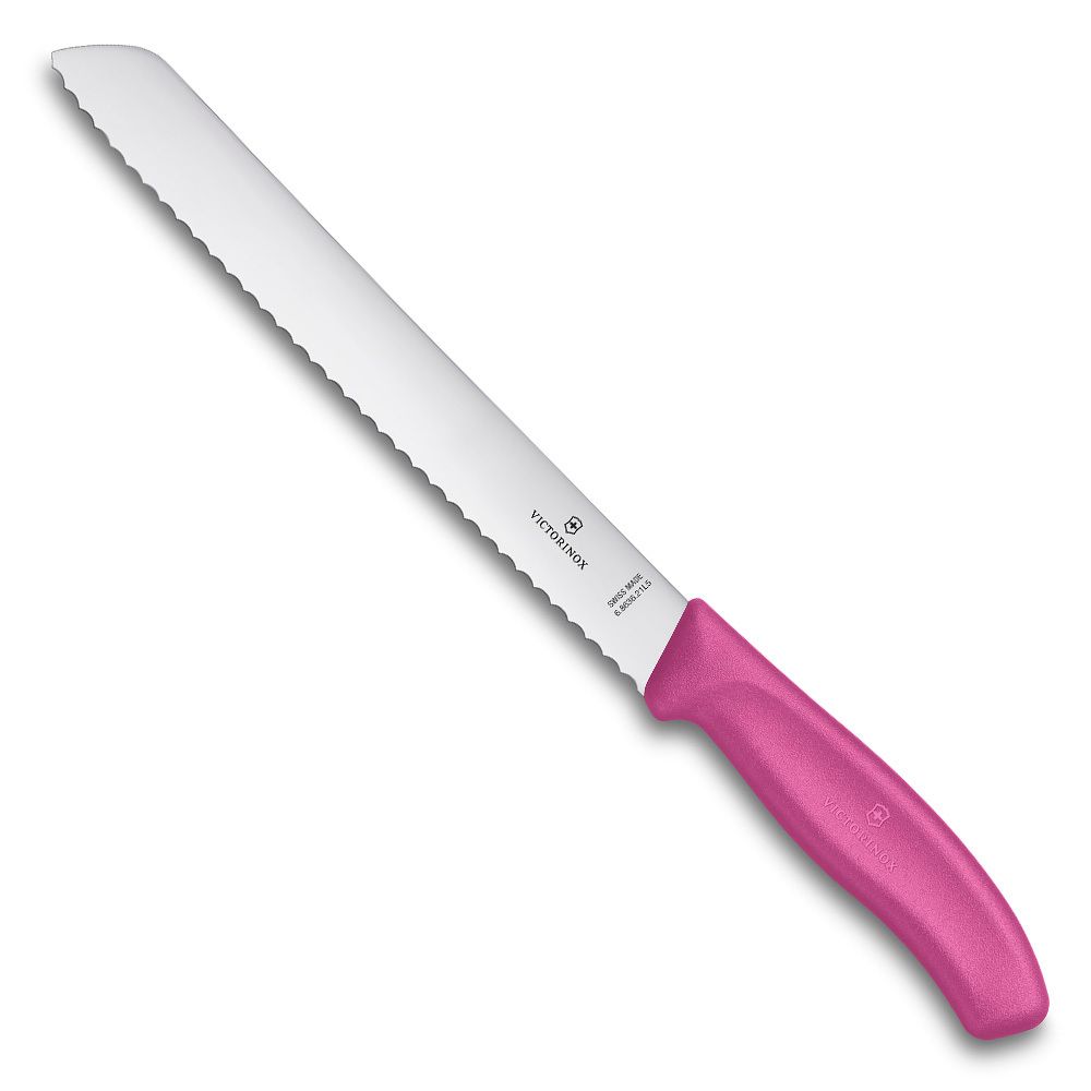 Нож Victorinox для хлеба, лезвие 21 см волнистое, розовый, в блистере