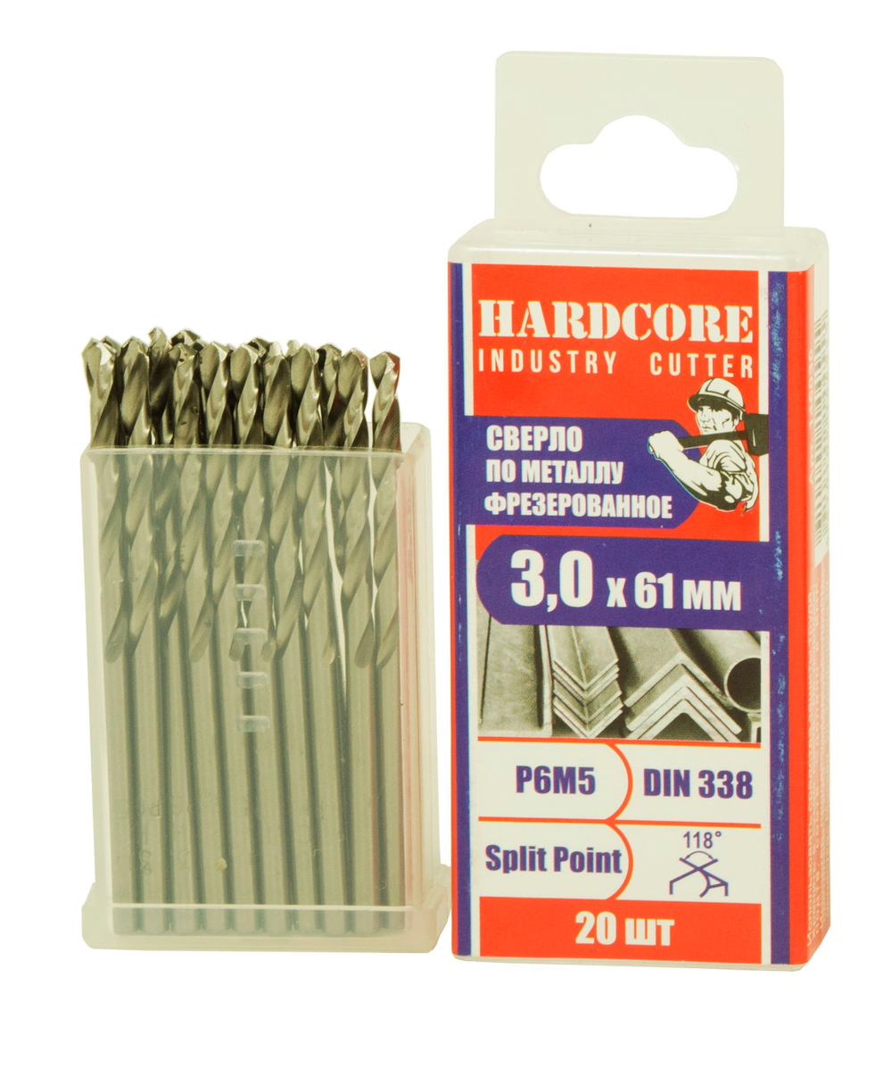 Сверло по металлу фрез. Р6М5 3.0х61мм 20 шт/уп "Hardcore" Industry cutter