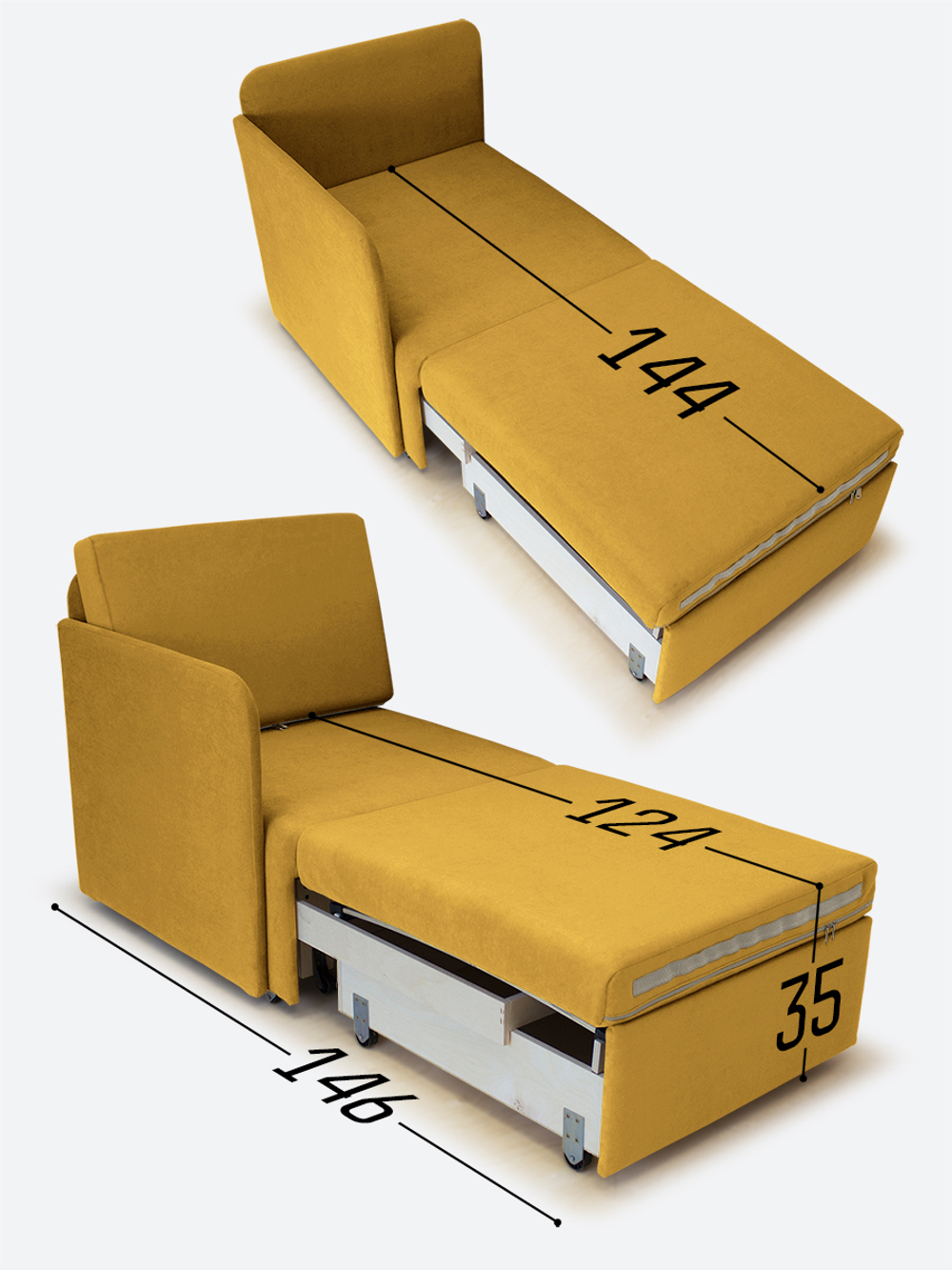 Кресло-кровать "Миник" с правым подлокотником, под правую руку