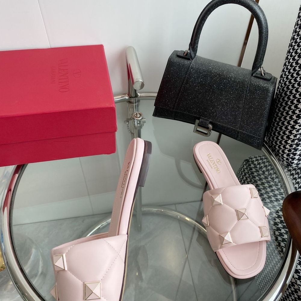 Valentino Flat Roman Stud Slide Sandal