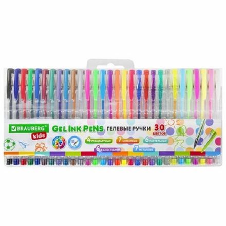 Набор гелевых ручек 30цв. Brauberg  Kids, 0,5мм, прозрачный корпус