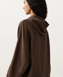 Oysho Куртка с капюшоном в полоску из 100% льна, темно-коричневый