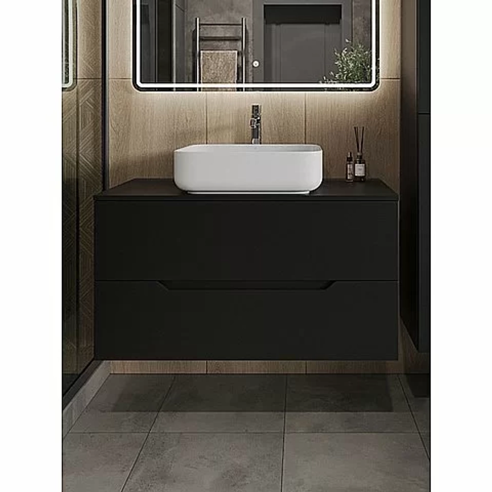 Тумба с раковиной Orange Line 100 Li-100TubMDF+B05-500W черная матовая