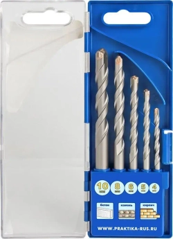 Набор сверл по бетону ПРАКТИКА "Профи" 5шт. 4,5,6,8,10 мм ПРО кассета