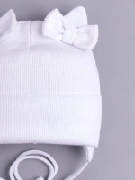 Шапка с ушками для девочки трикотажная на завязках
