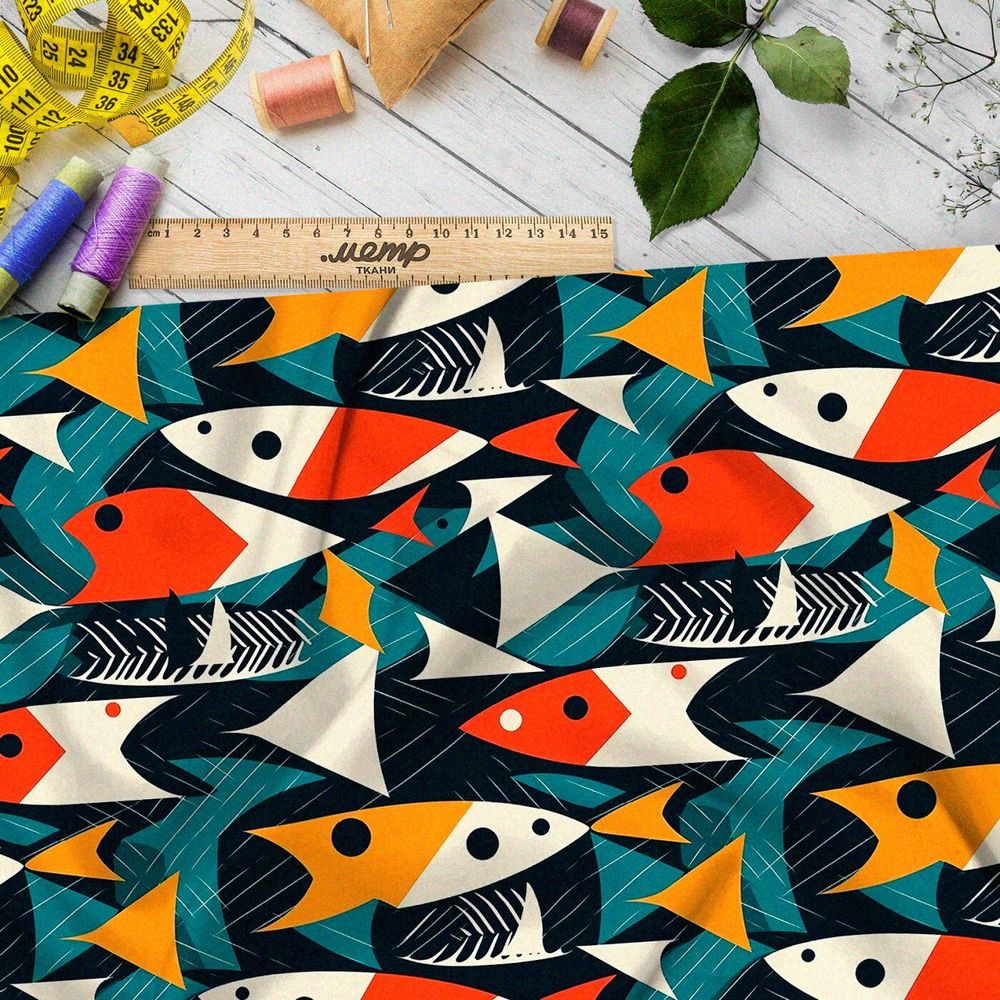 Ткань Барби абстрактные рыбы