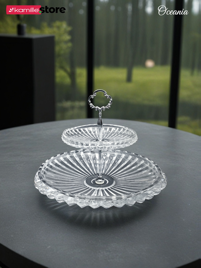 Блюдо-этажерка двухъярусное 33х25 см. из стекла Oceania