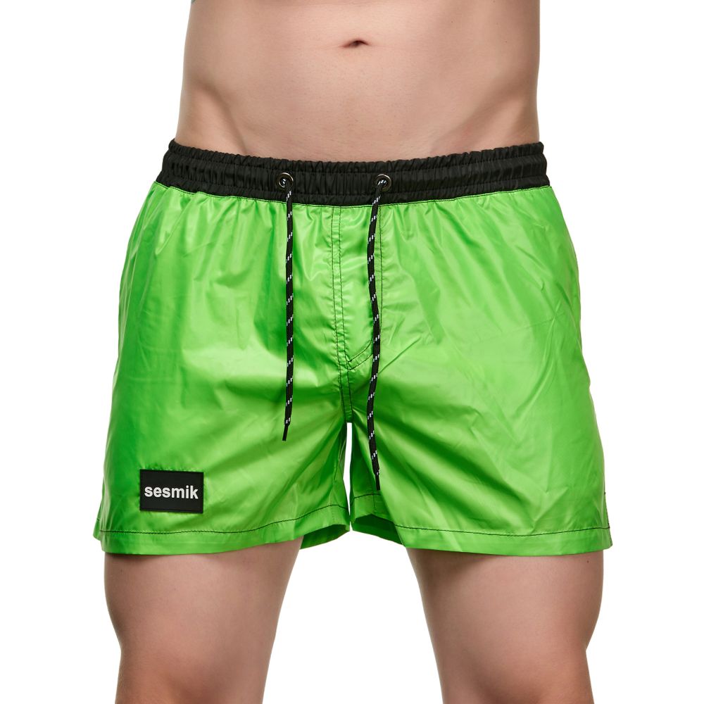 Мужские шорты салатовые с черным карманом сзади Sesmik STORM COLORS LEMON